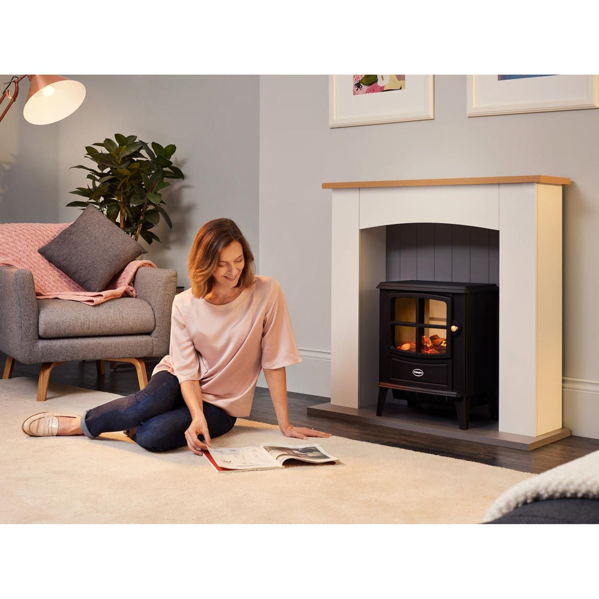 Dimplex Oakmead OKM20 Log Effect Suite And Surround Fireplace - Ivory White