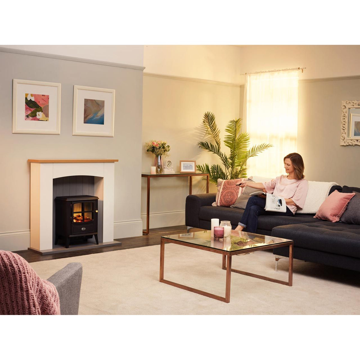 Dimplex Oakmead OKM20 Log Effect Suite And Surround Fireplace - Ivory White