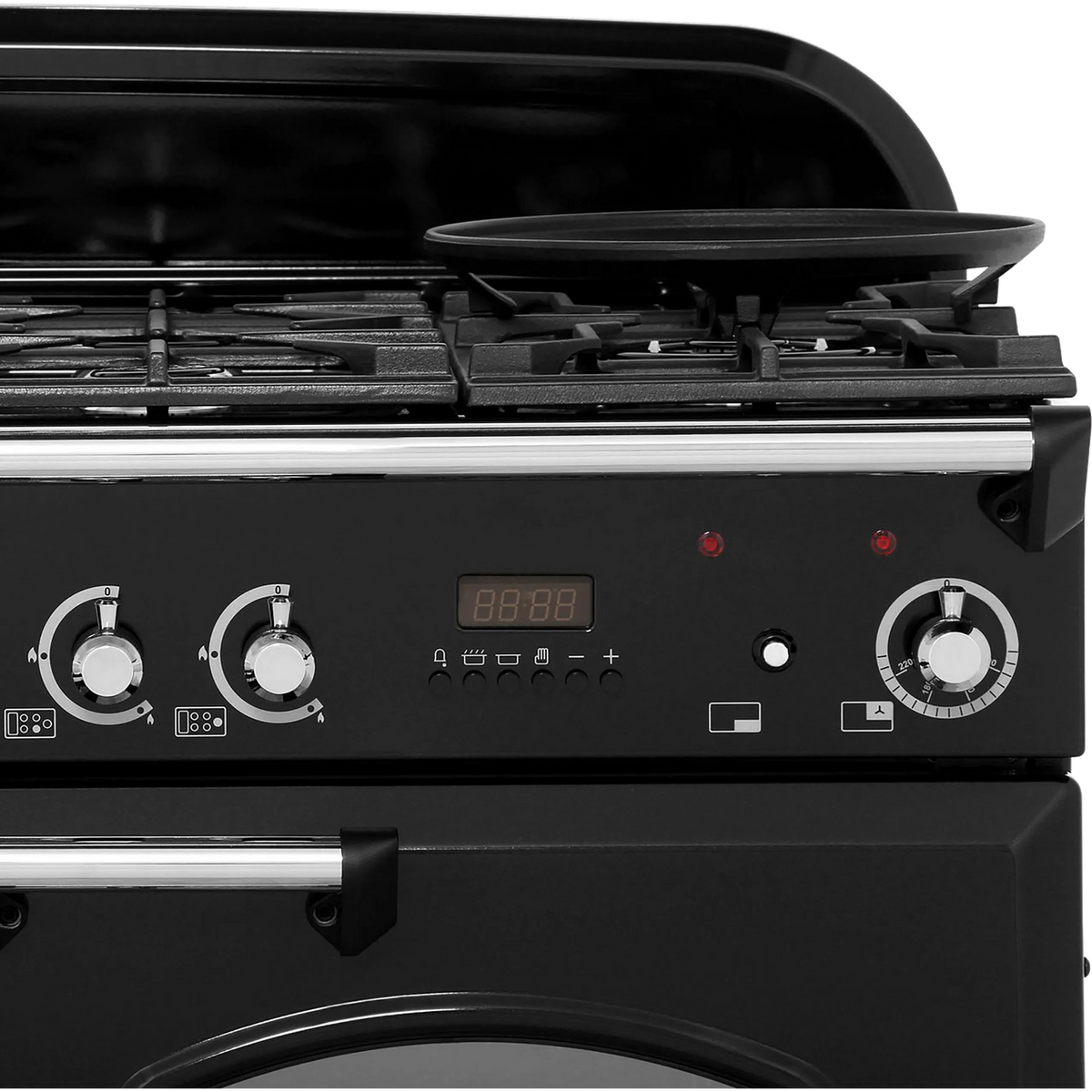 Rangemaster Classic Deluxe CDL110DFFBL-C 110cm Dual Fuel Range Cooker - Black - Chrome - A-A Rated