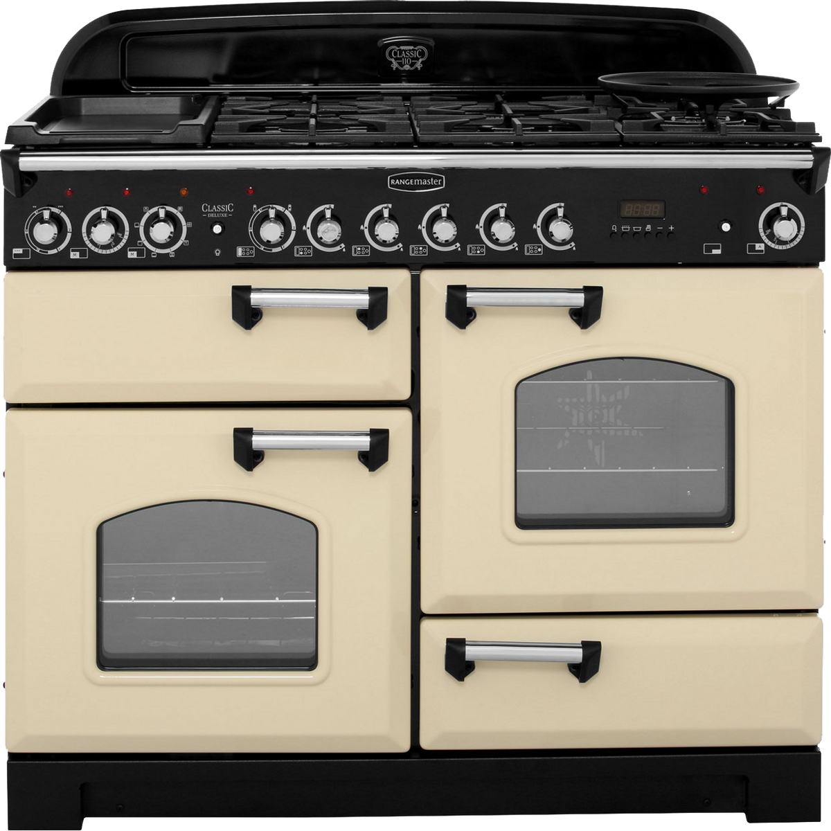 Rangemaster Classic Deluxe CDL110DFFCR-C 110cm Dual Fuel Range Cooker - Cream - Chrome - A-A Rated