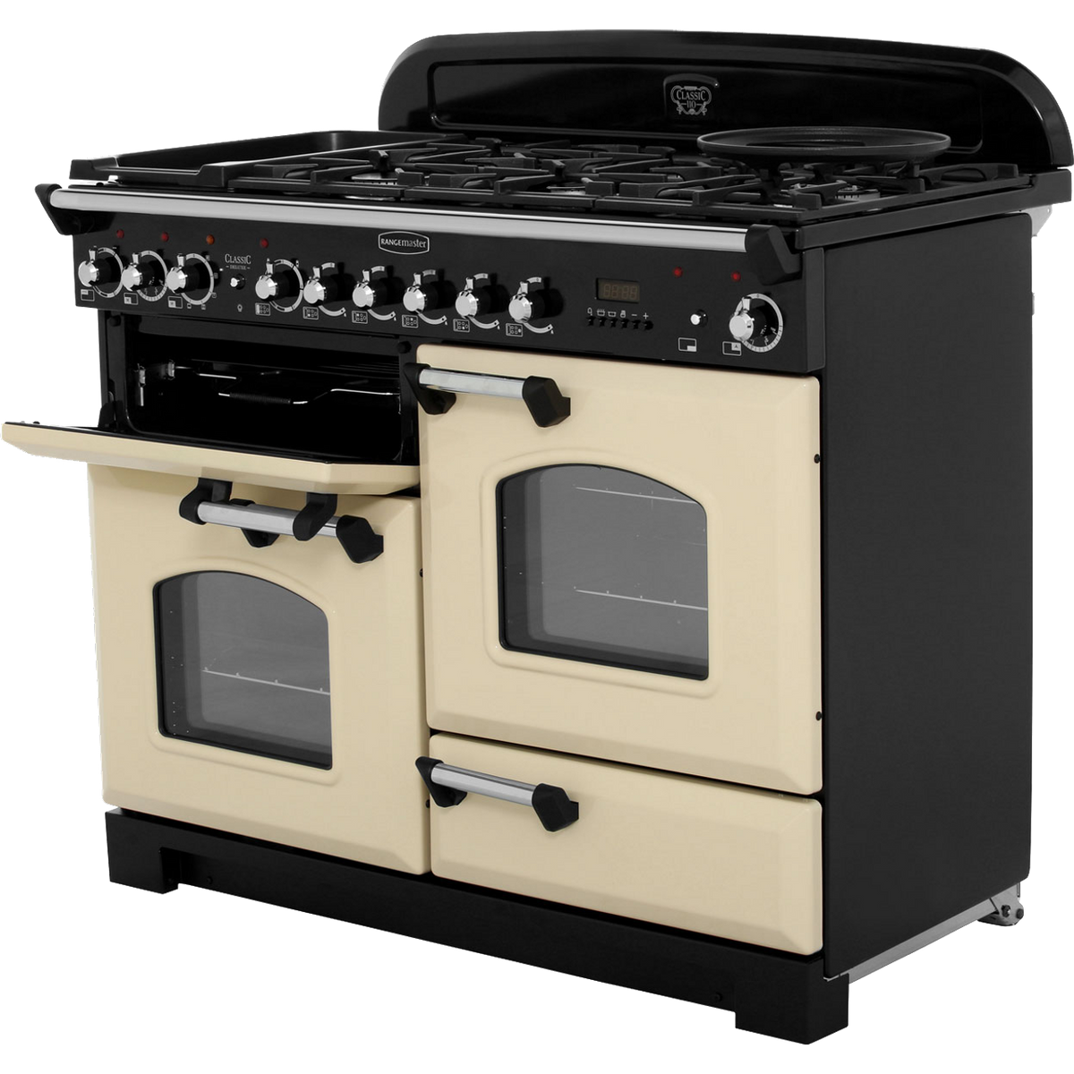 Rangemaster Classic Deluxe CDL110DFFCR-C 110cm Dual Fuel Range Cooker - Cream - Chrome - A-A Rated