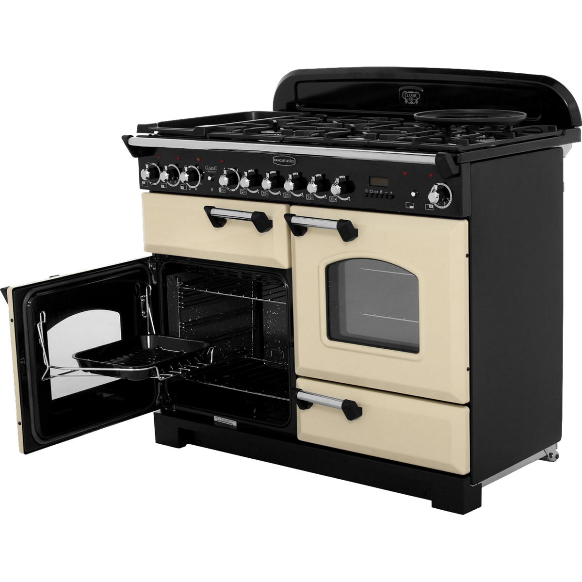 Rangemaster Classic Deluxe CDL110DFFCR-C 110cm Dual Fuel Range Cooker - Cream - Chrome - A-A Rated