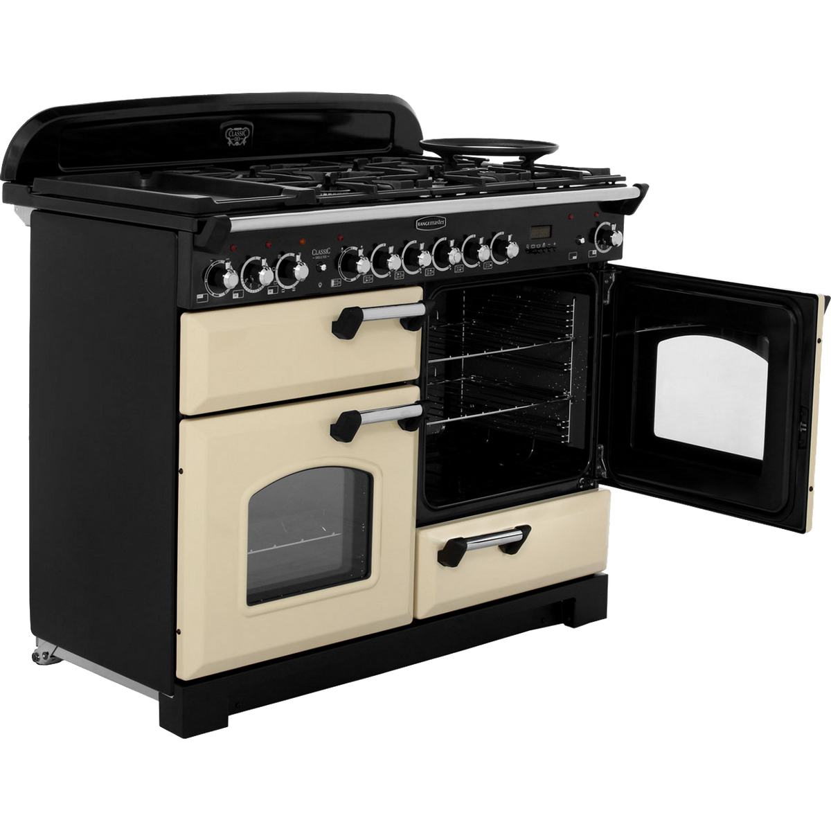 Rangemaster Classic Deluxe CDL110DFFCR-C 110cm Dual Fuel Range Cooker - Cream - Chrome - A-A Rated