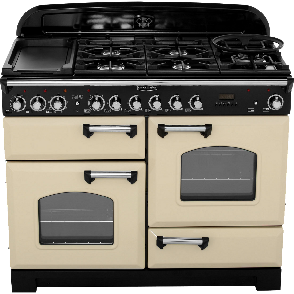 Rangemaster Classic Deluxe CDL110DFFCR-C 110cm Dual Fuel Range Cooker - Cream - Chrome - A-A Rated