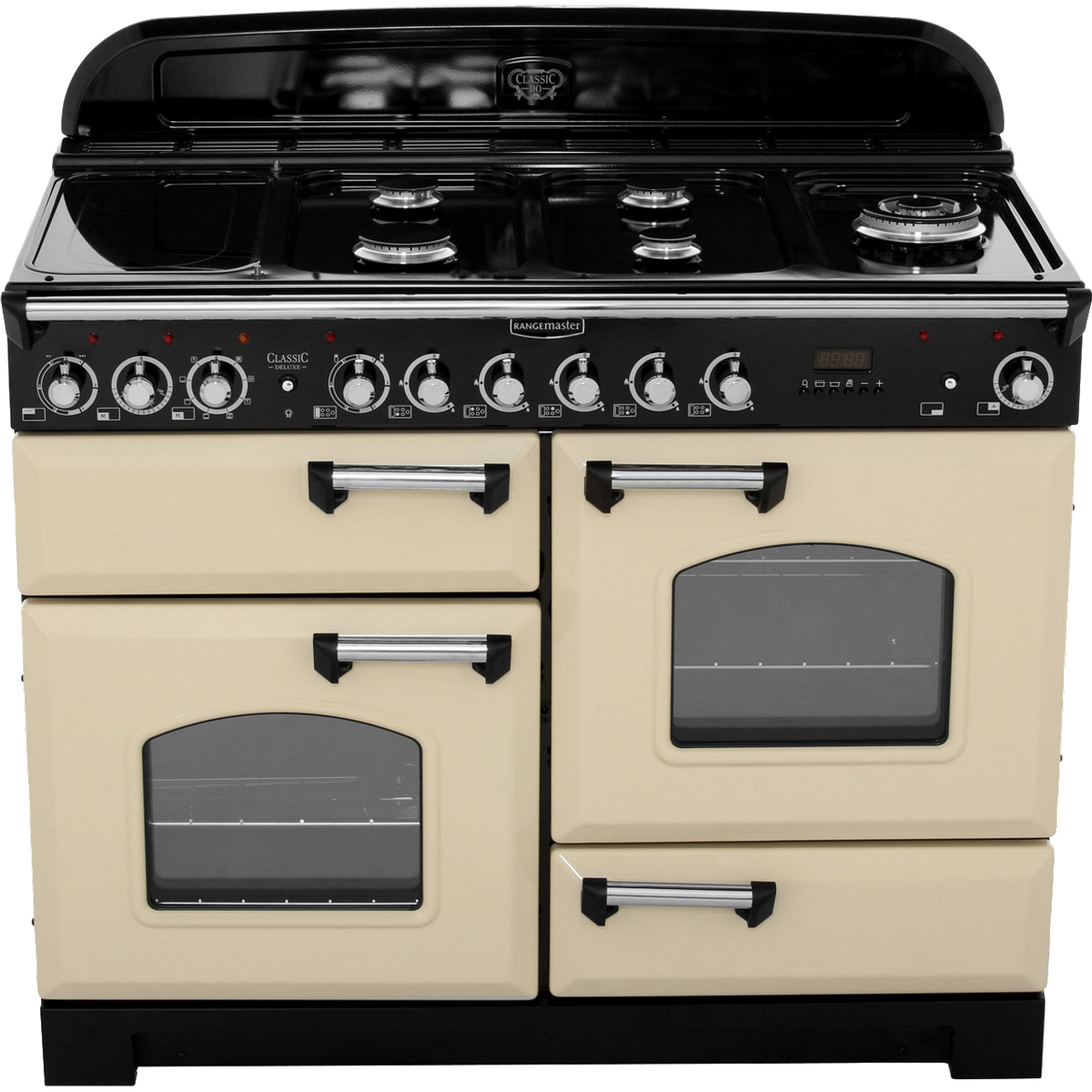 Rangemaster Classic Deluxe CDL110DFFCR-C 110cm Dual Fuel Range Cooker - Cream - Chrome - A-A Rated