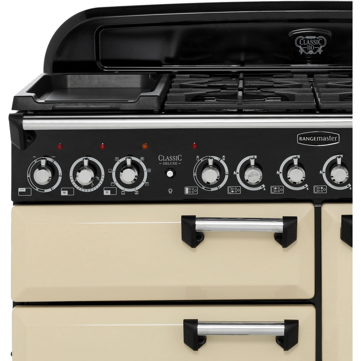 Rangemaster Classic Deluxe CDL110DFFCR-C 110cm Dual Fuel Range Cooker - Cream - Chrome - A-A Rated