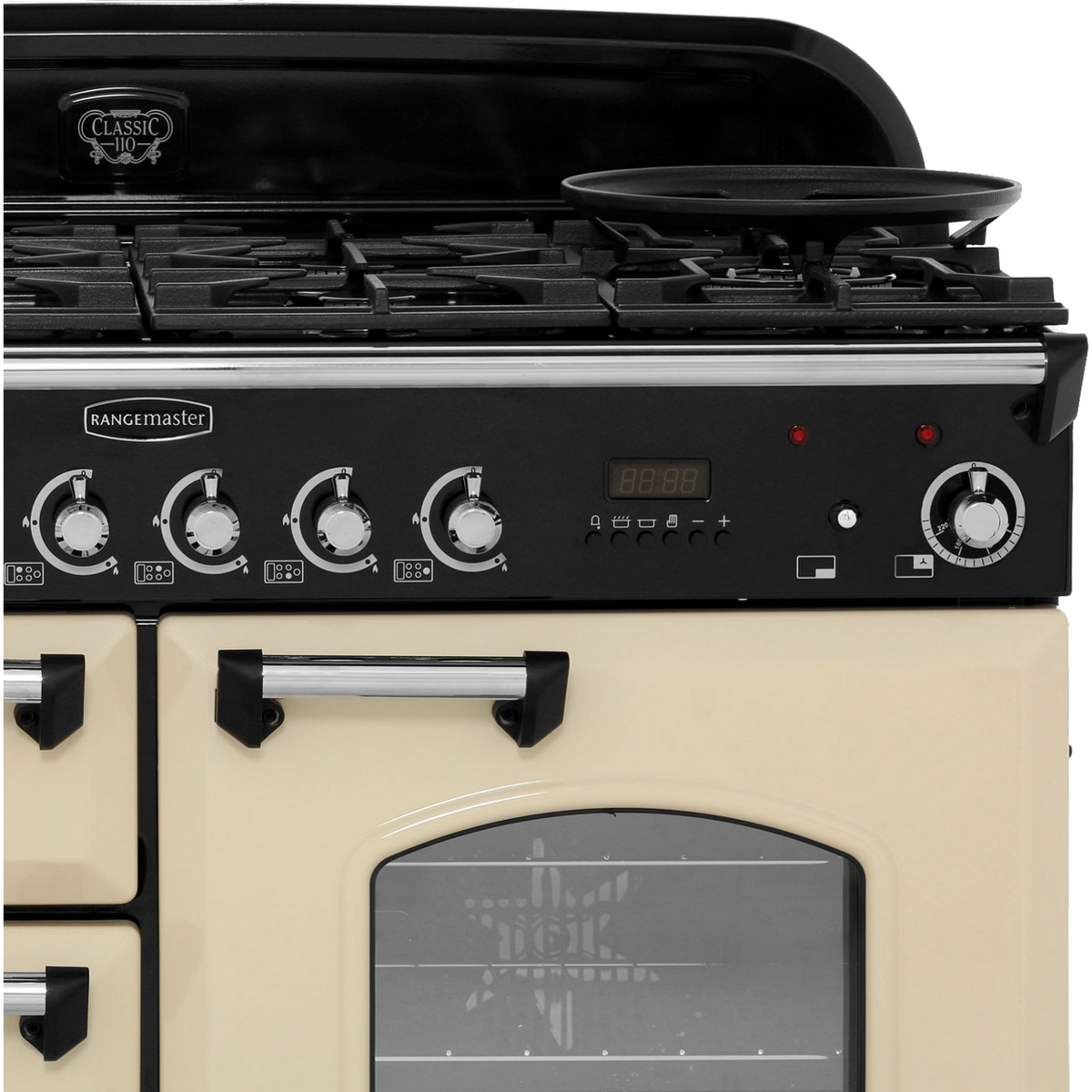 Rangemaster Classic Deluxe CDL110DFFCR-C 110cm Dual Fuel Range Cooker - Cream - Chrome - A-A Rated