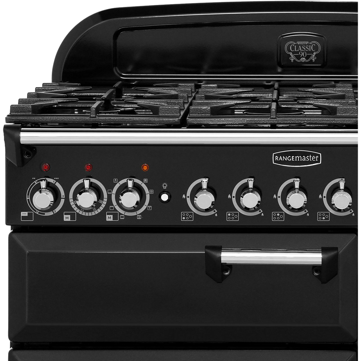 Rangemaster Classic Deluxe CDL90DFFBL-C 90cm Dual Fuel Range Cooker - Black - Chrome - A-A Rated