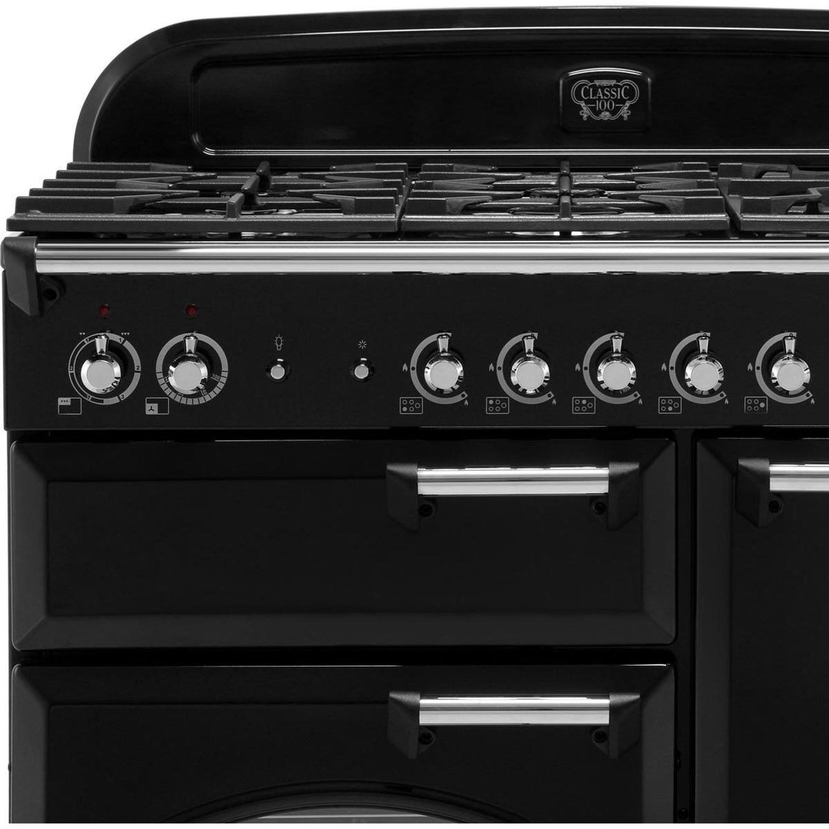 Rangemaster Classic CLA100DFFBL-C 100cm Dual Fuel Range Cooker - Black - Chrome - A-A Rated