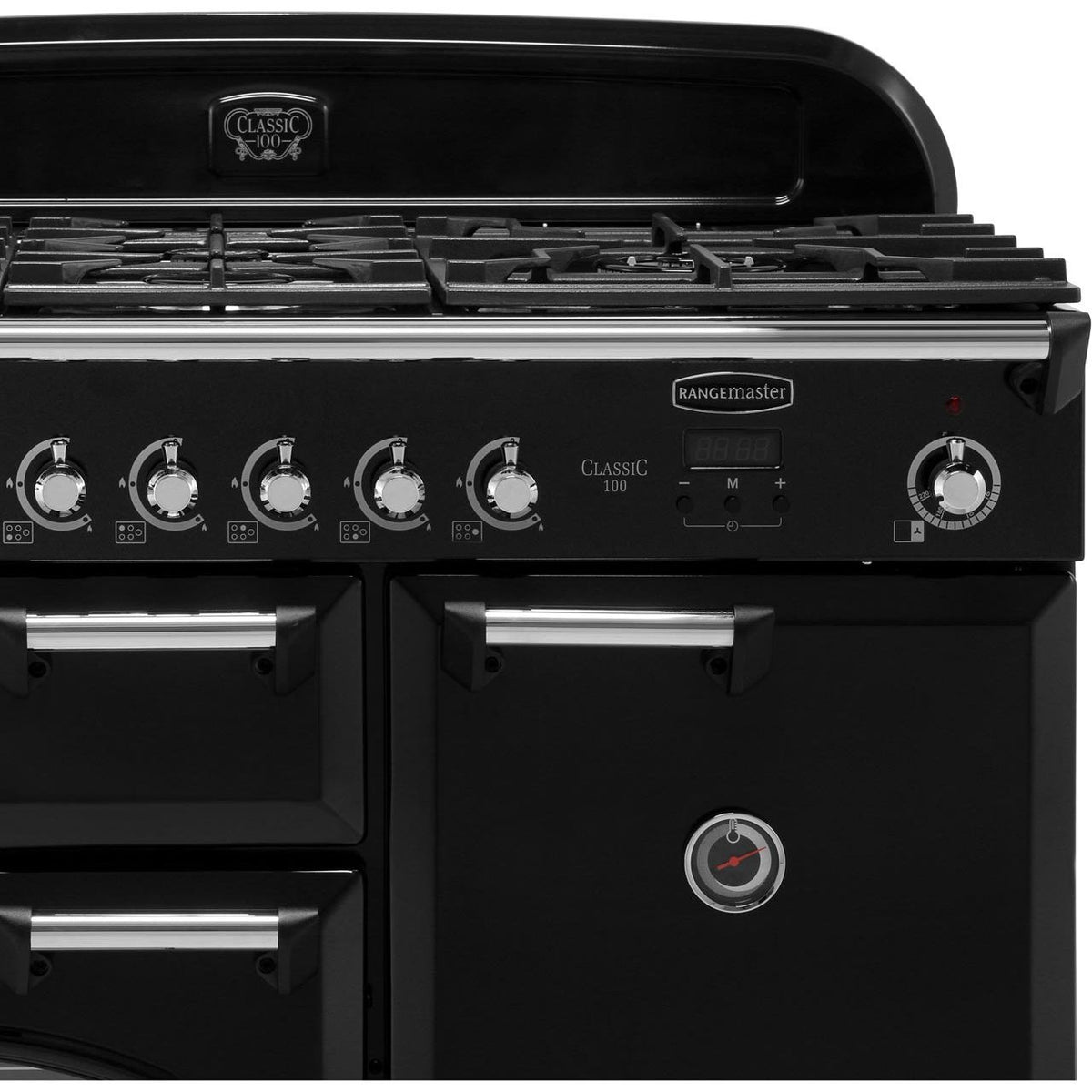 Rangemaster Classic CLA100DFFBL-C 100cm Dual Fuel Range Cooker - Black - Chrome - A-A Rated