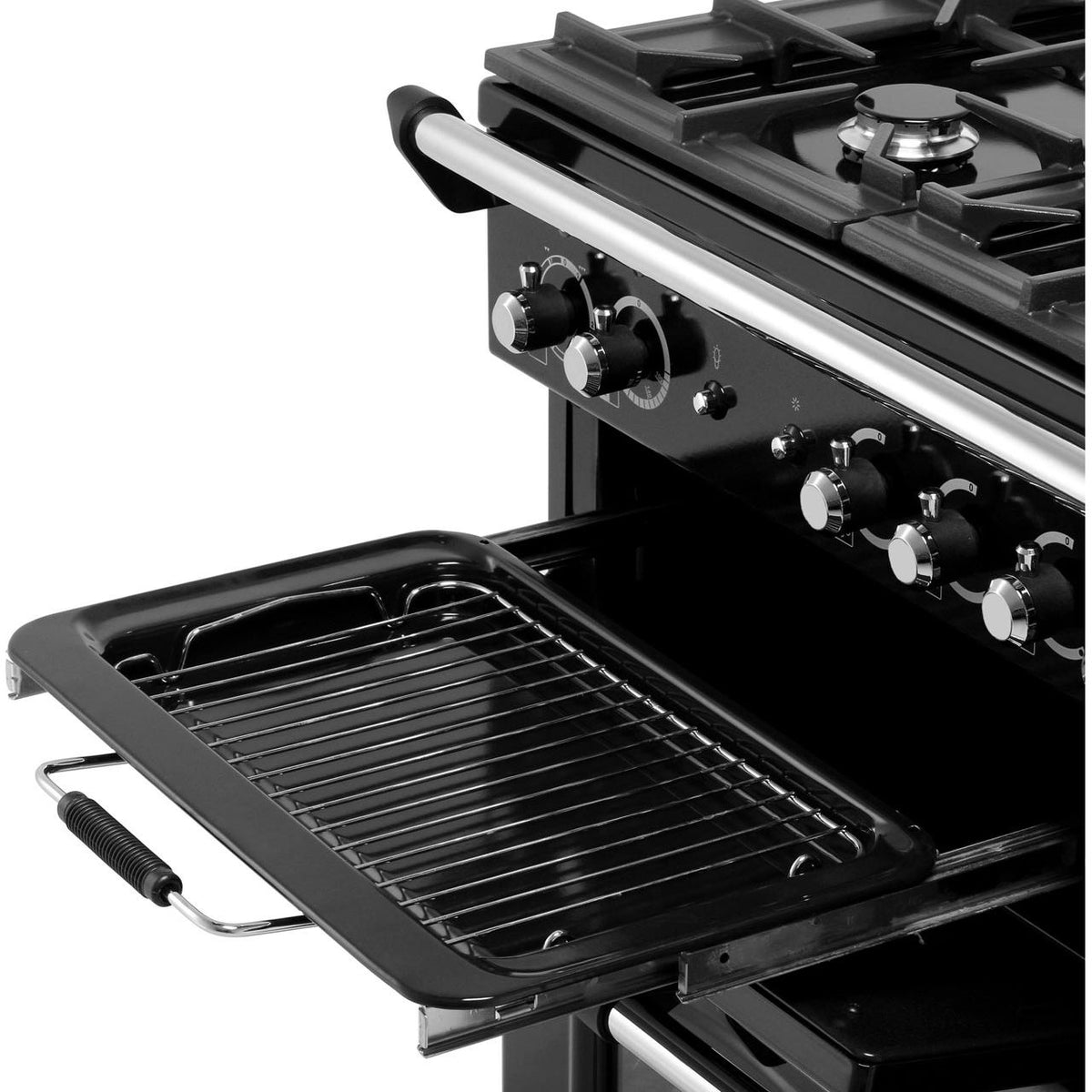 Rangemaster Classic CLA100DFFBL-C 100cm Dual Fuel Range Cooker - Black - Chrome - A-A Rated