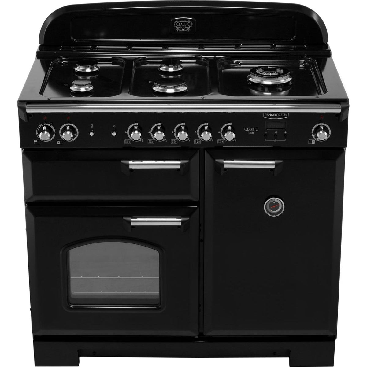 Rangemaster Classic CLA100DFFBL-C 100cm Dual Fuel Range Cooker - Black - Chrome - A-A Rated