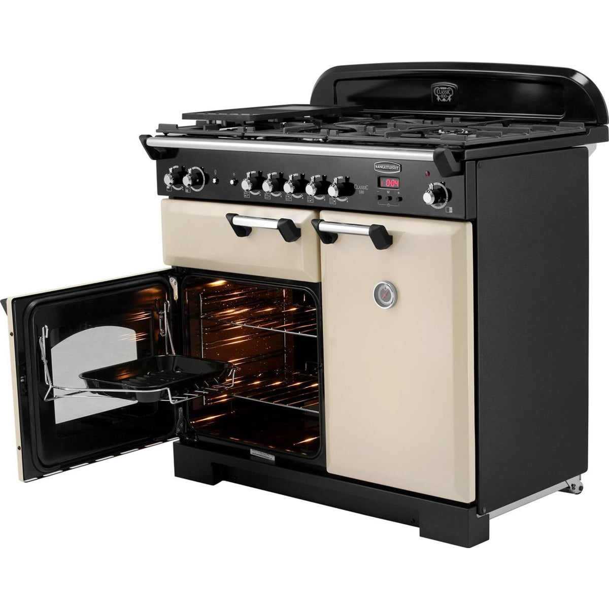 Rangemaster Classic CLA100NGFCR-C 100cm Gas Range Cooker with Electric Fan Oven - Cream - Chrome - A+-A Rated