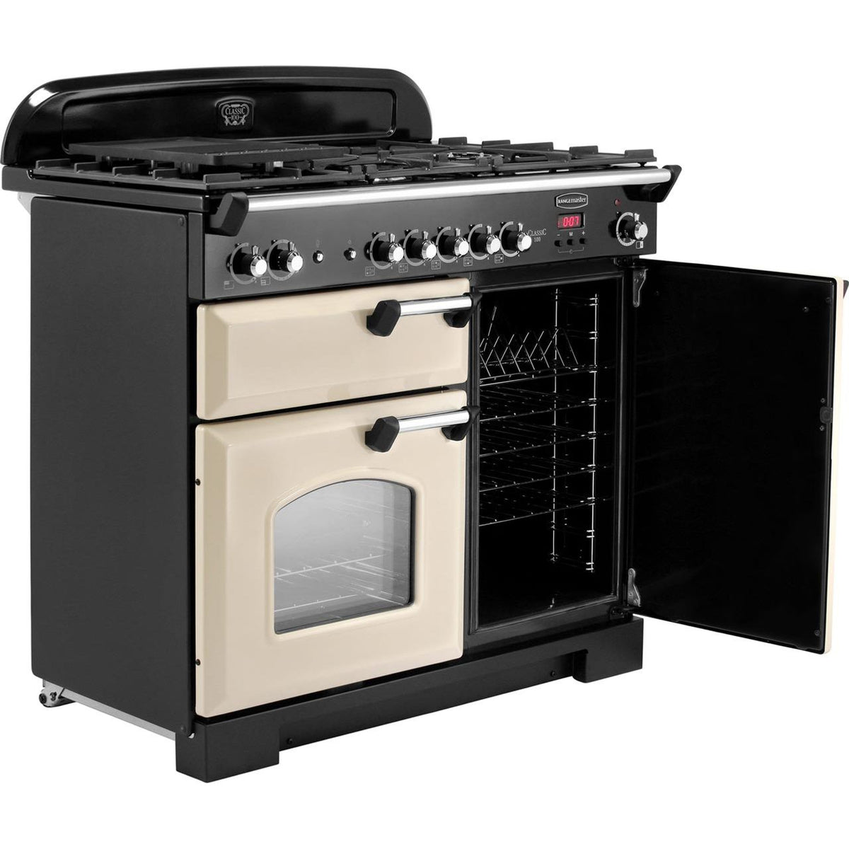 Rangemaster Classic CLA100NGFCR-C 100cm Gas Range Cooker with Electric Fan Oven - Cream - Chrome - A+-A Rated