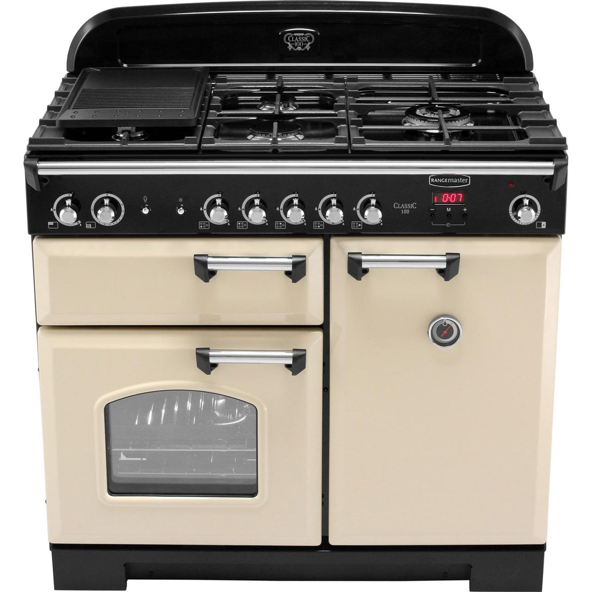 Rangemaster Classic CLA100NGFCR-C 100cm Gas Range Cooker with Electric Fan Oven - Cream - Chrome - A+-A Rated