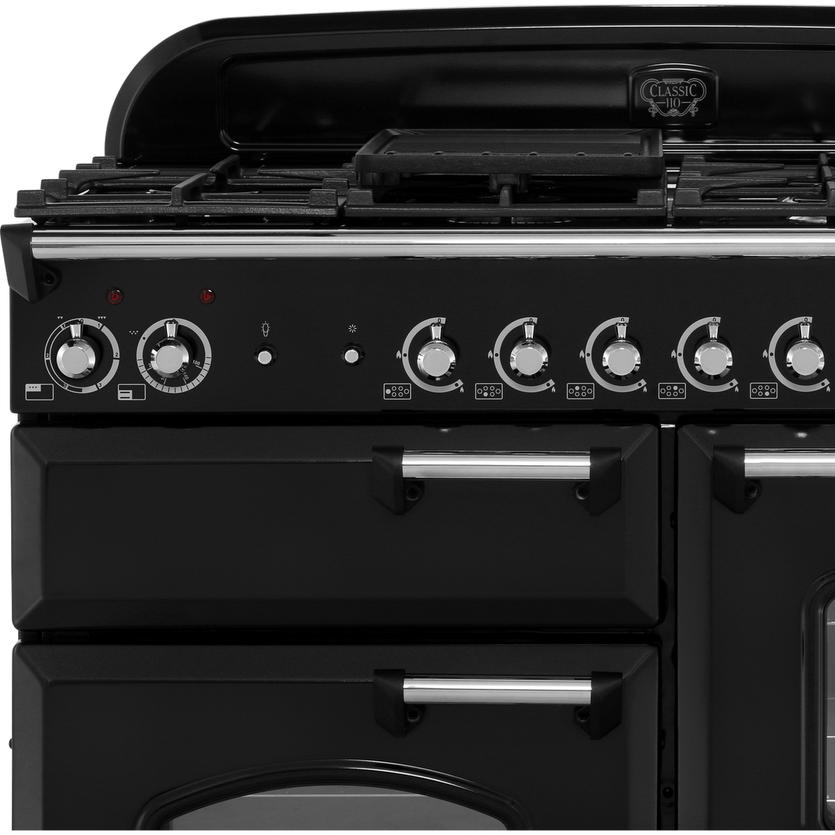 Rangemaster Classic CLA110DFFBL-C 110cm Dual Fuel Range Cooker - Black - Chrome - A-A Rated