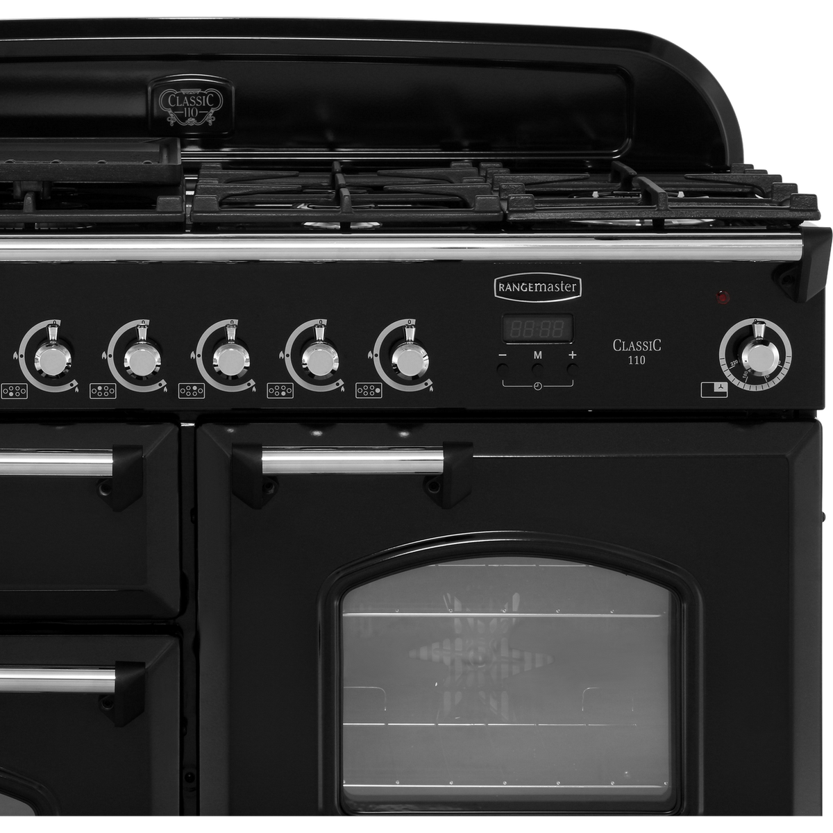 Rangemaster Classic CLA110DFFBL-C 110cm Dual Fuel Range Cooker - Black - Chrome - A-A Rated