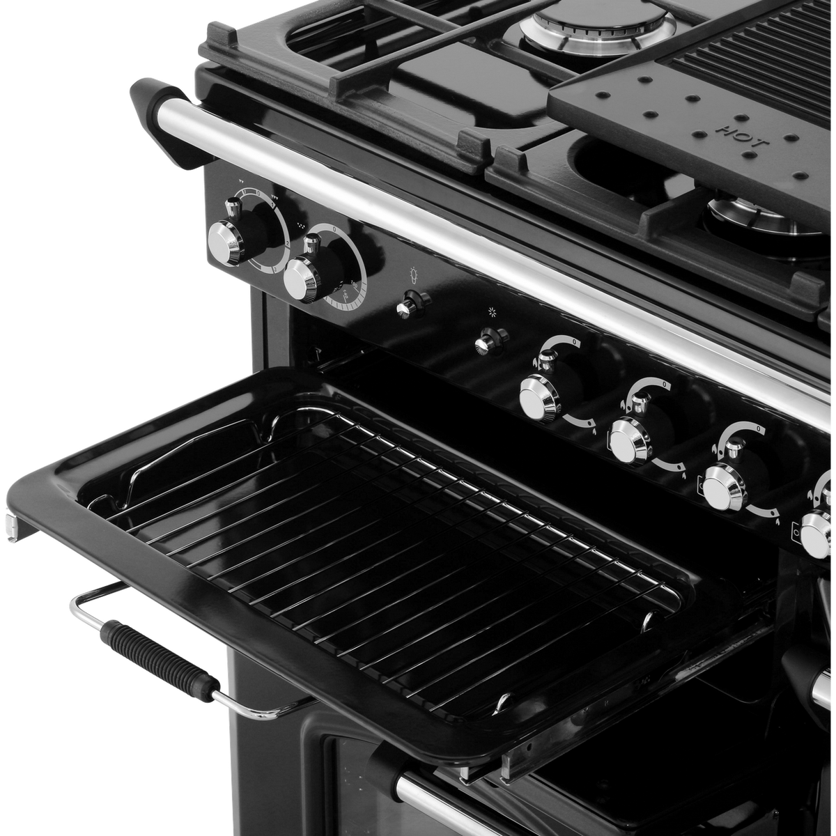 Rangemaster Classic CLA110DFFBL-C 110cm Dual Fuel Range Cooker - Black - Chrome - A-A Rated