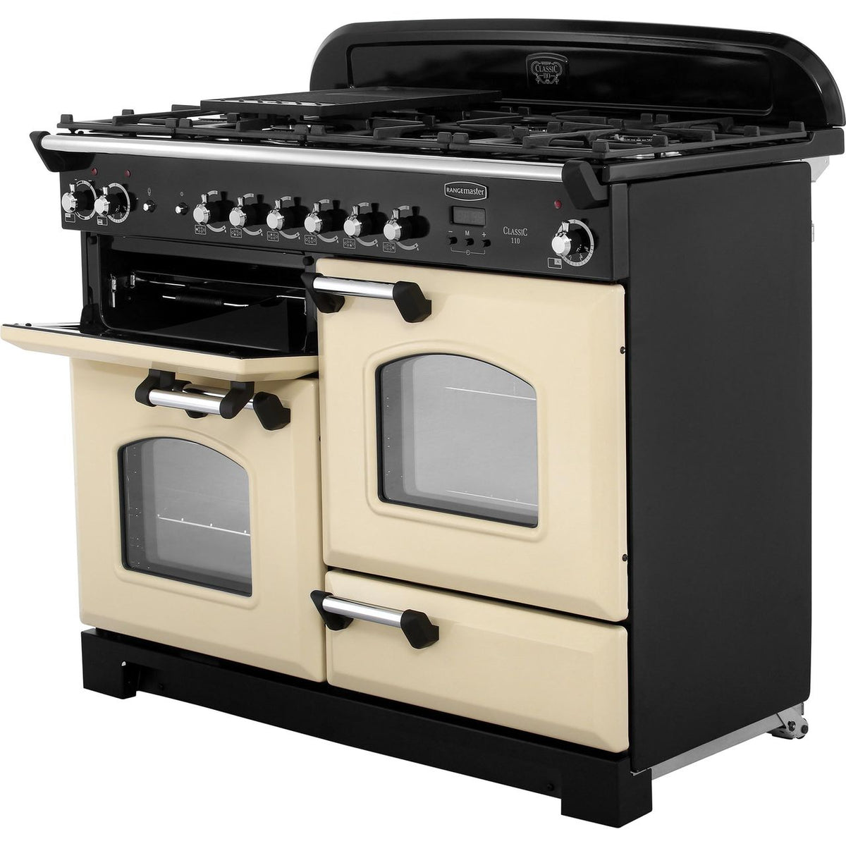 Rangemaster Classic CLA110DFFCR-C 110cm Dual Fuel Range Cooker - Cream - Chrome - A-A Rated