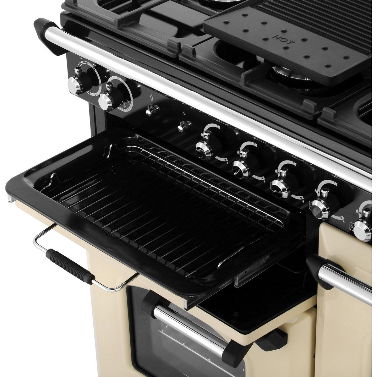 Rangemaster Classic CLA110DFFCR-C 110cm Dual Fuel Range Cooker - Cream - Chrome - A-A Rated