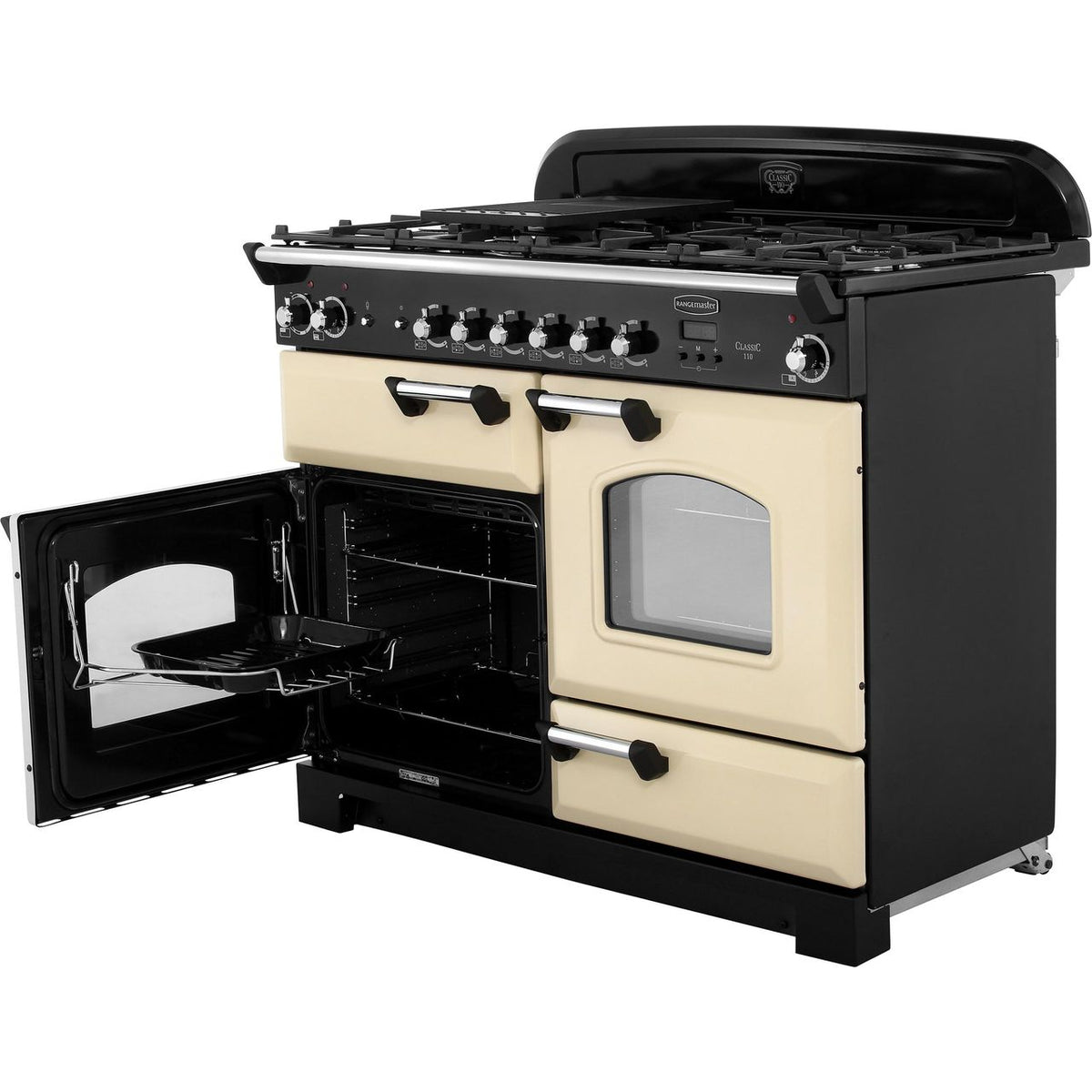 Rangemaster Classic CLA110DFFCR-C 110cm Dual Fuel Range Cooker - Cream - Chrome - A-A Rated