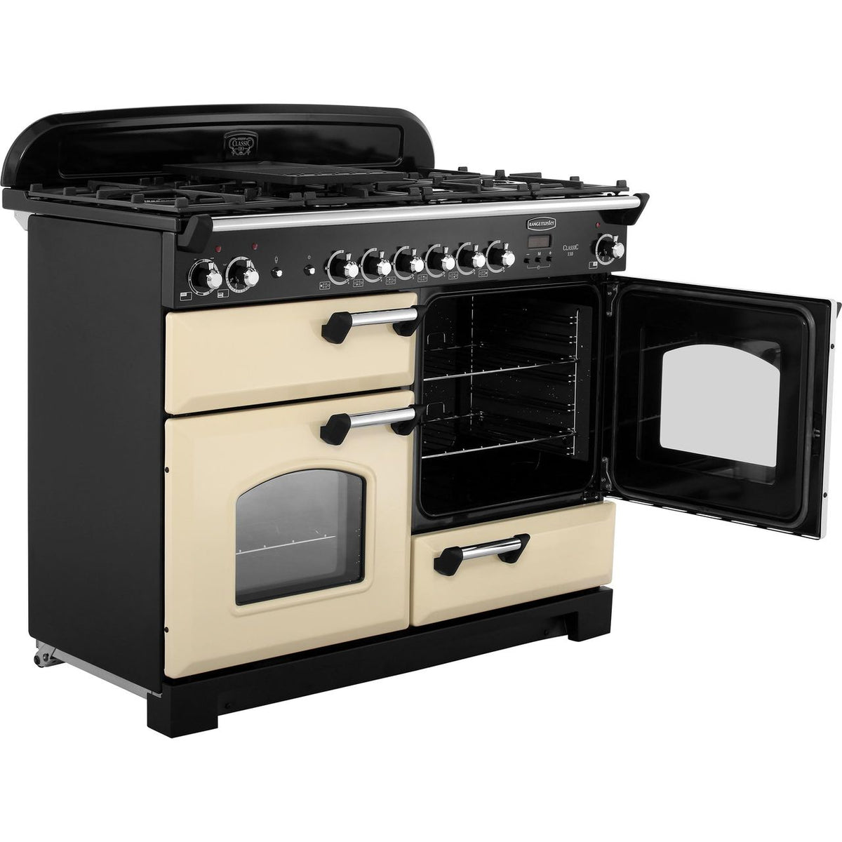 Rangemaster Classic CLA110DFFCR-C 110cm Dual Fuel Range Cooker - Cream - Chrome - A-A Rated