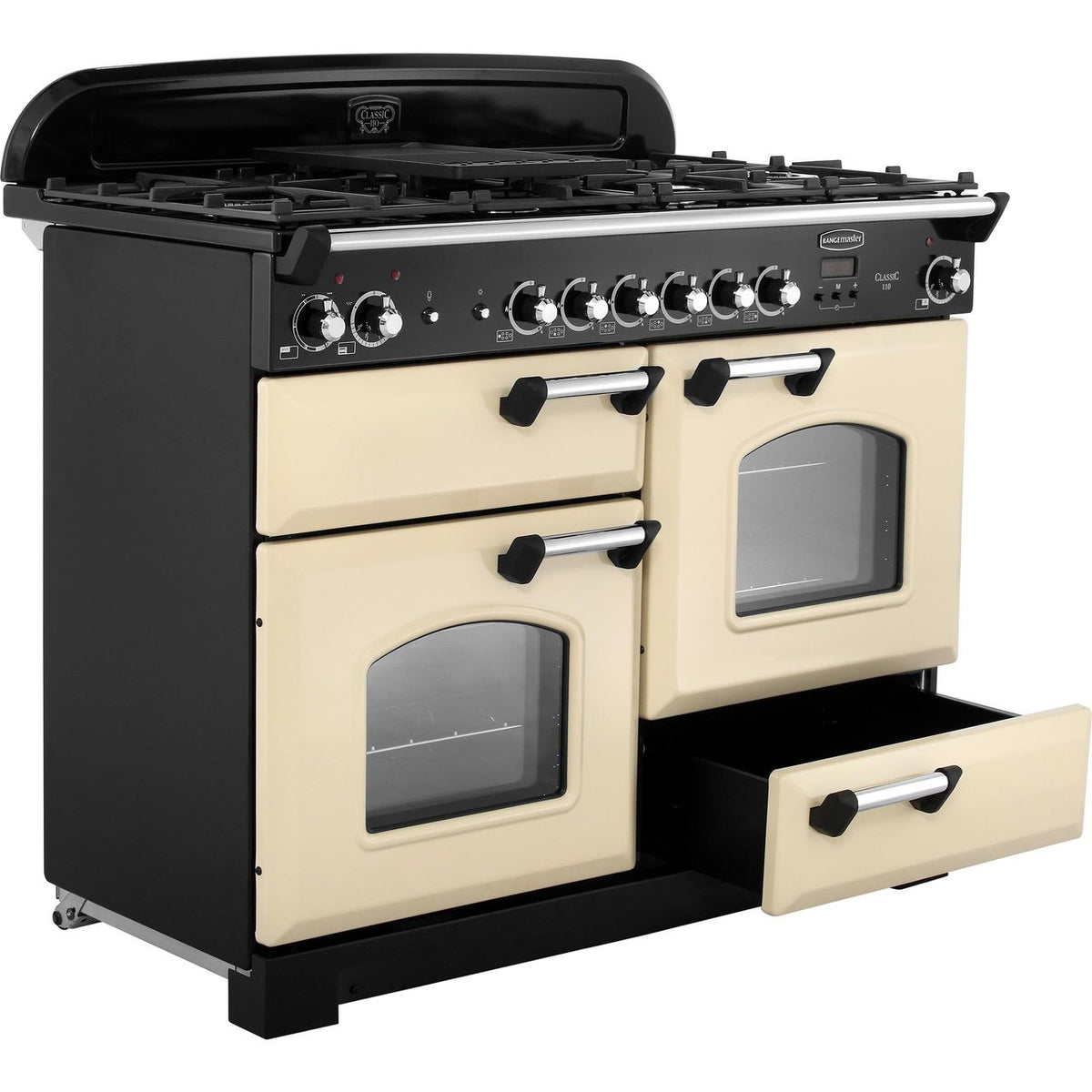 Rangemaster Classic CLA110DFFCR-C 110cm Dual Fuel Range Cooker - Cream - Chrome - A-A Rated