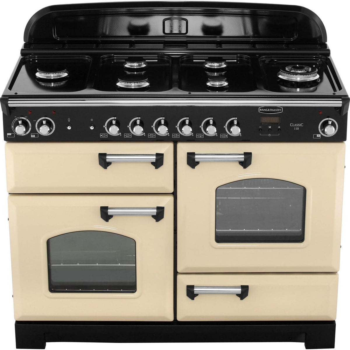 Rangemaster Classic CLA110DFFCR-C 110cm Dual Fuel Range Cooker - Cream - Chrome - A-A Rated