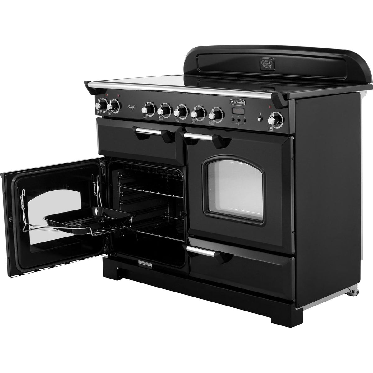 Rangemaster Classic CLA110EIBL-C 110cm Electric Range Cooker with Induction Hob - Black - Chrome - A-A Rated