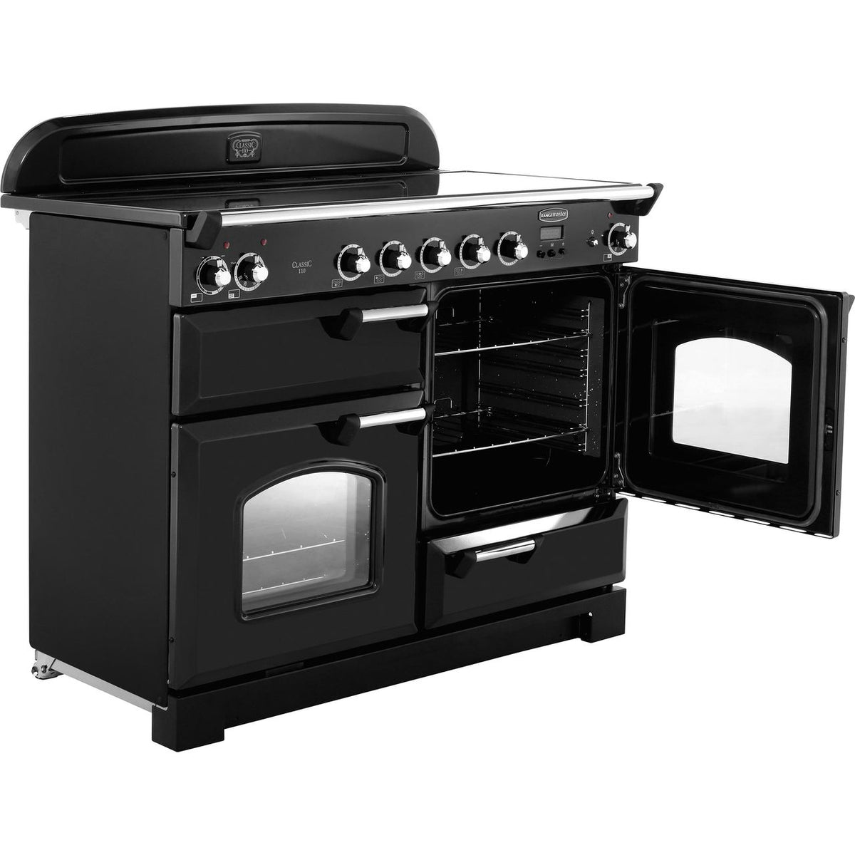 Rangemaster Classic CLA110EIBL-C 110cm Electric Range Cooker with Induction Hob - Black - Chrome - A-A Rated