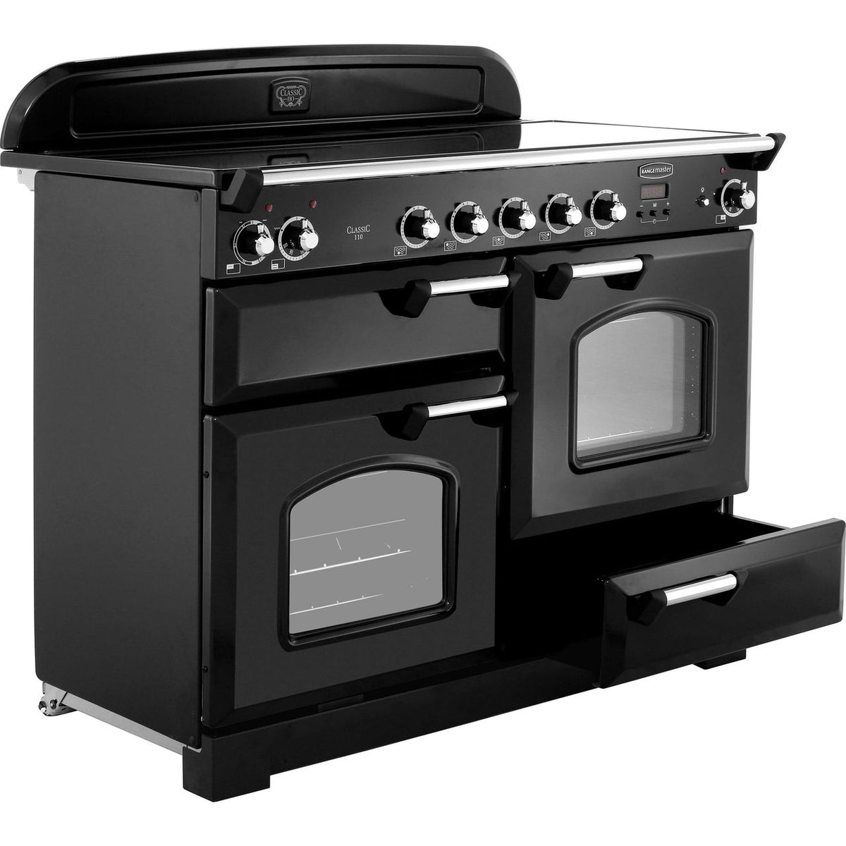 Rangemaster Classic CLA110EIBL-C 110cm Electric Range Cooker with Induction Hob - Black - Chrome - A-A Rated