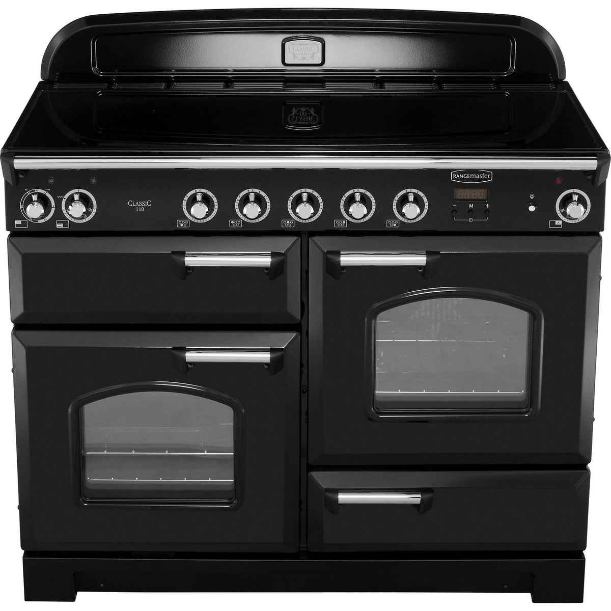 Rangemaster Classic CLA110EIBL-C 110cm Electric Range Cooker with Induction Hob - Black - Chrome - A-A Rated