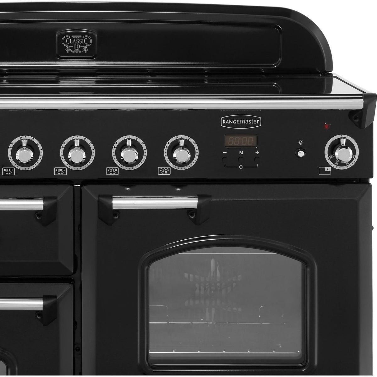 Rangemaster Classic CLA110EIBL-C 110cm Electric Range Cooker with Induction Hob - Black - Chrome - A-A Rated