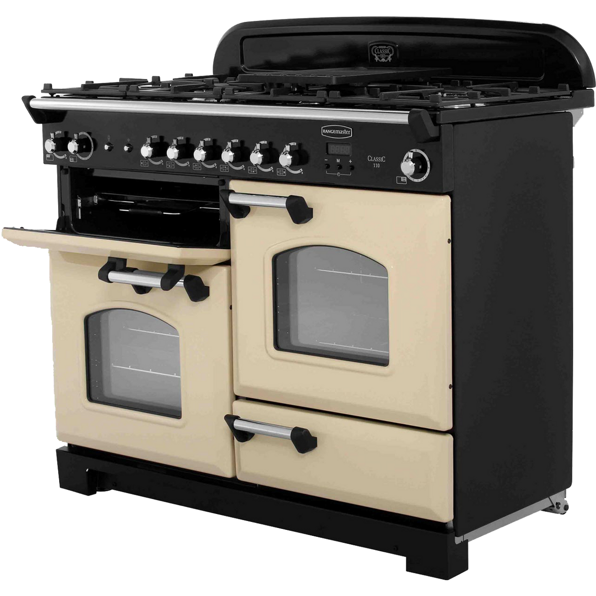 Rangemaster Classic CLA110NGFCR-C 110cm Gas Range Cooker - Cream - Chrome - A+-A+ Rated