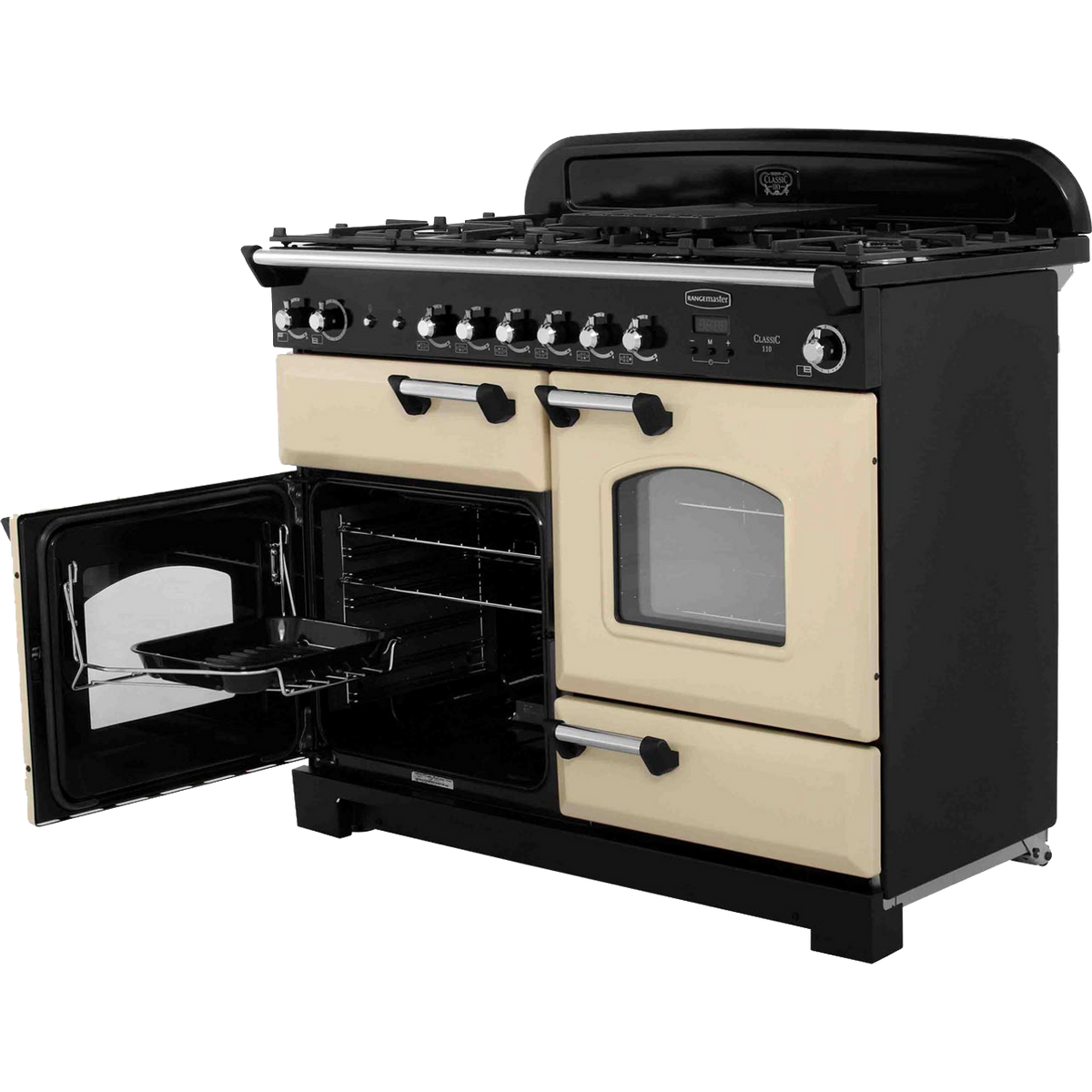 Rangemaster Classic CLA110NGFCR-C 110cm Gas Range Cooker - Cream - Chrome - A+-A+ Rated