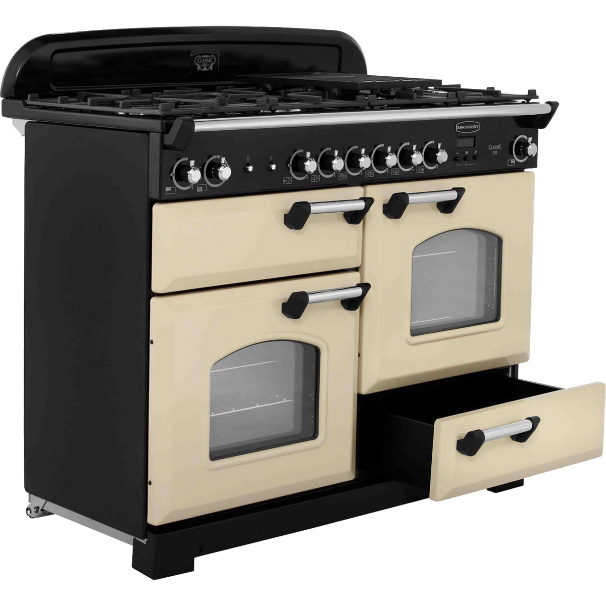 Rangemaster Classic CLA110NGFCR-C 110cm Gas Range Cooker - Cream - Chrome - A+-A+ Rated