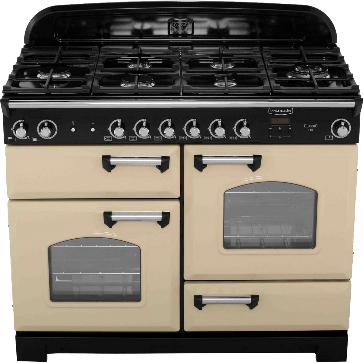 Rangemaster Classic CLA110NGFCR-C 110cm Gas Range Cooker - Cream - Chrome - A+-A+ Rated