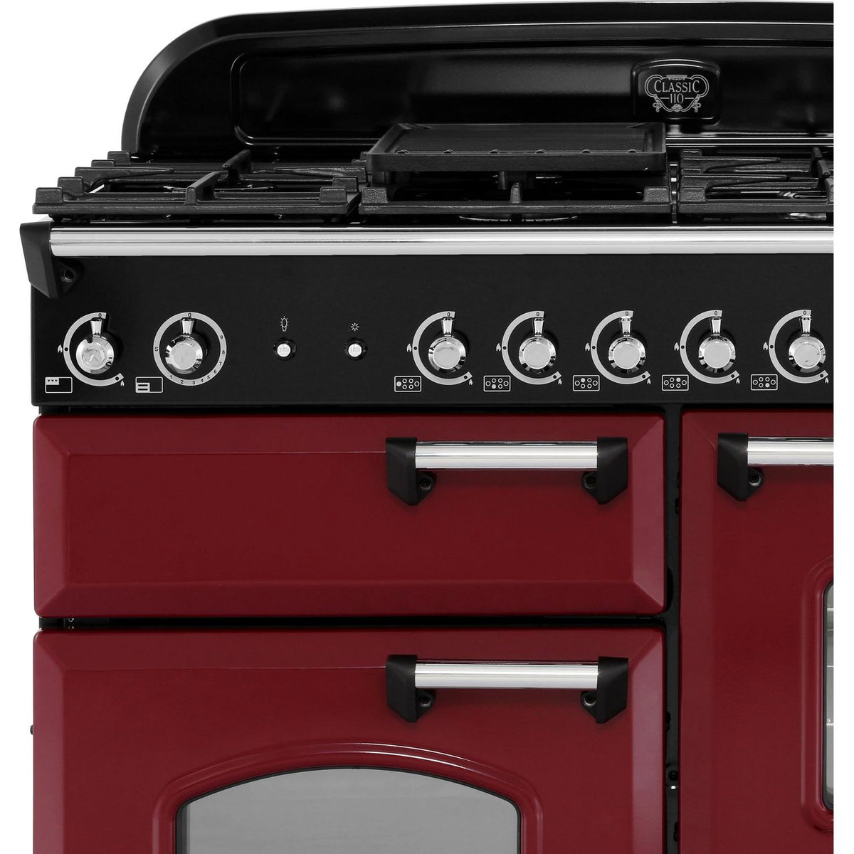 Rangemaster Classic CLA110NGFCY-C 110cm Gas Range Cooker - Cranberry - Chrome - A+-A+ Rated