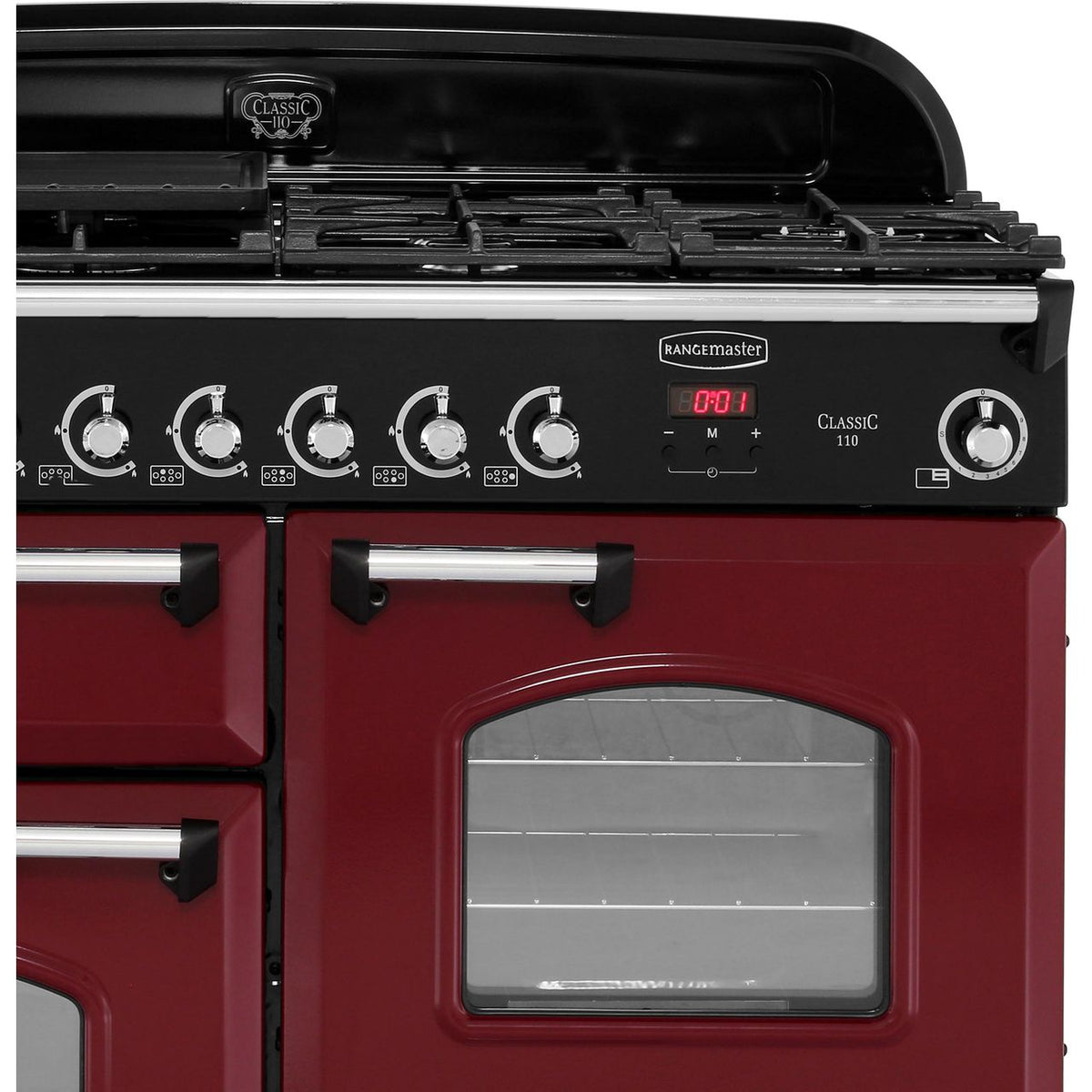 Rangemaster Classic CLA110NGFCY-C 110cm Gas Range Cooker - Cranberry - Chrome - A+-A+ Rated