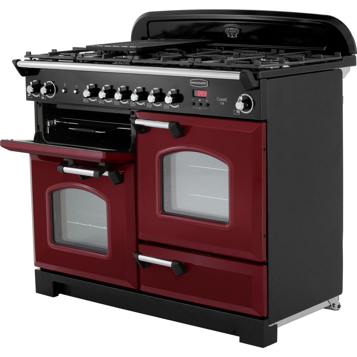 Rangemaster Classic CLA110NGFCY-C 110cm Gas Range Cooker - Cranberry - Chrome - A+-A+ Rated