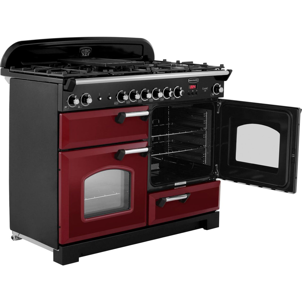 Rangemaster Classic CLA110NGFCY-C 110cm Gas Range Cooker - Cranberry - Chrome - A+-A+ Rated