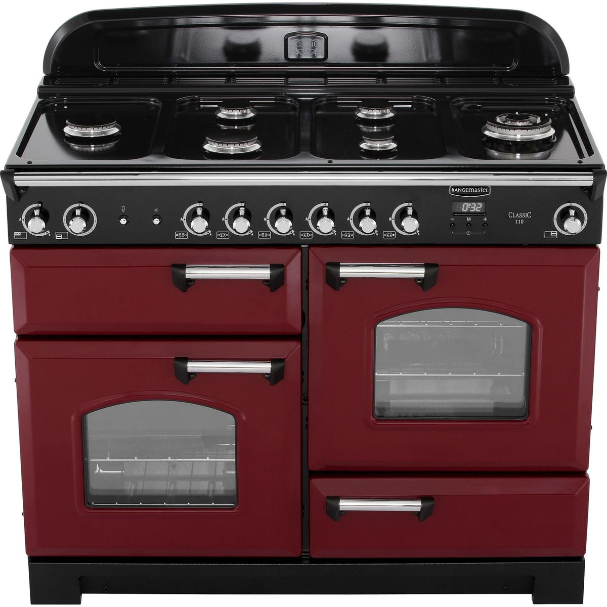 Rangemaster Classic CLA110NGFCY-C 110cm Gas Range Cooker - Cranberry - Chrome - A+-A+ Rated