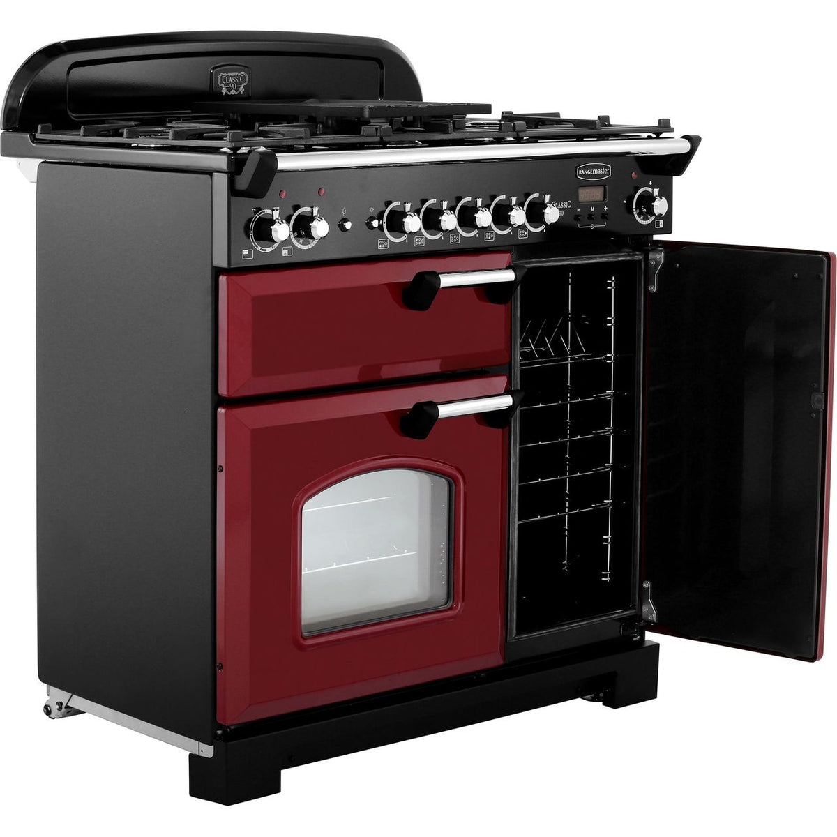 Rangemaster Classic CLA90DFFCY-C 90cm Dual Fuel Range Cooker - Cranberry - Chrome - A-A Rated