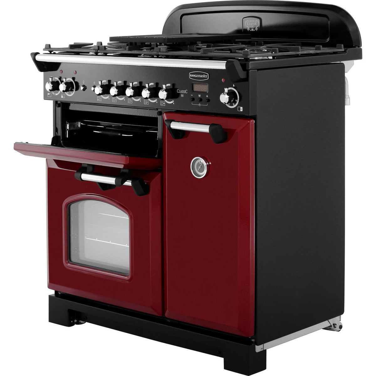 Rangemaster Classic CLA90DFFCY-C 90cm Dual Fuel Range Cooker - Cranberry - Chrome - A-A Rated