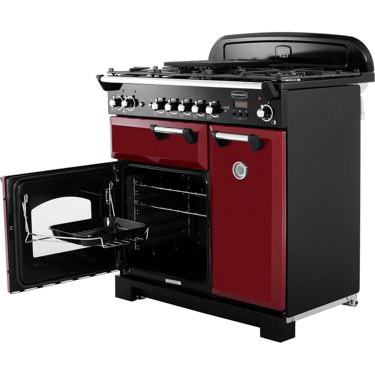 Rangemaster Classic CLA90DFFCY-C 90cm Dual Fuel Range Cooker - Cranberry - Chrome - A-A Rated