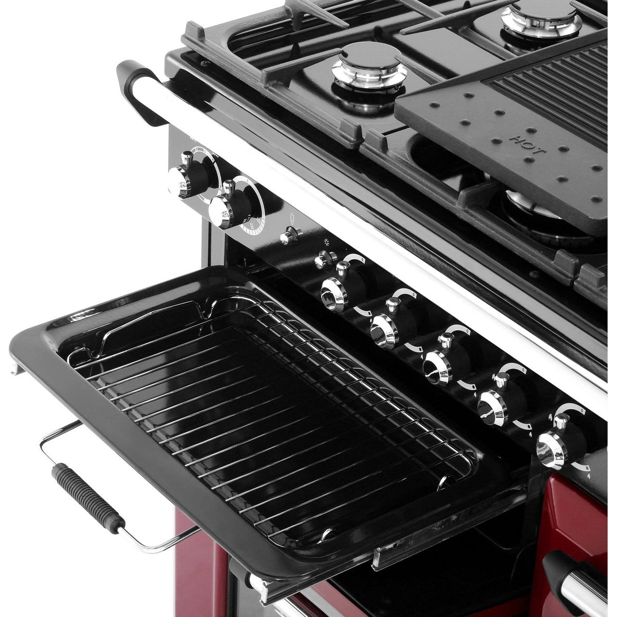 Rangemaster Classic CLA90DFFCY-C 90cm Dual Fuel Range Cooker - Cranberry - Chrome - A-A Rated