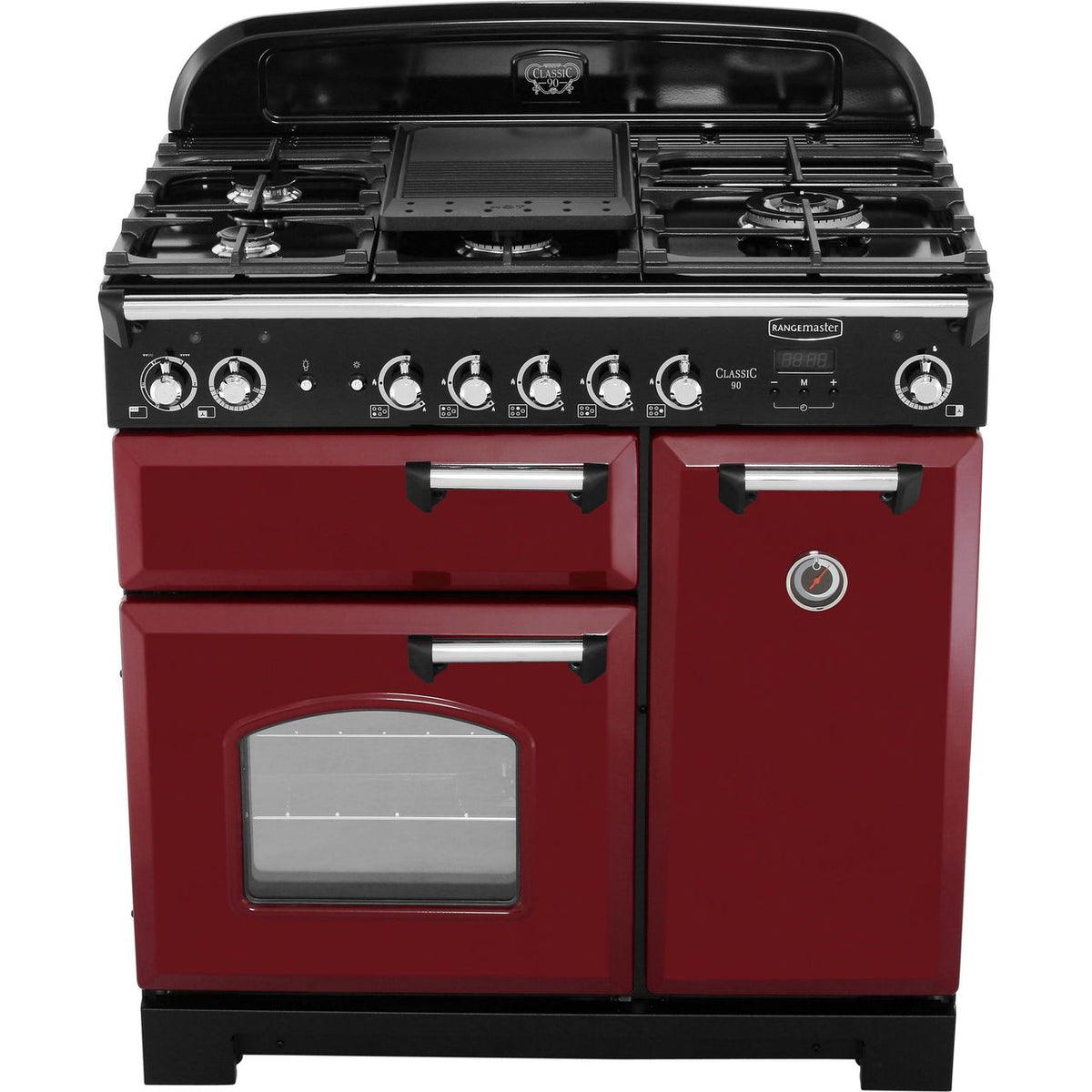 Rangemaster Classic CLA90DFFCY-C 90cm Dual Fuel Range Cooker - Cranberry - Chrome - A-A Rated