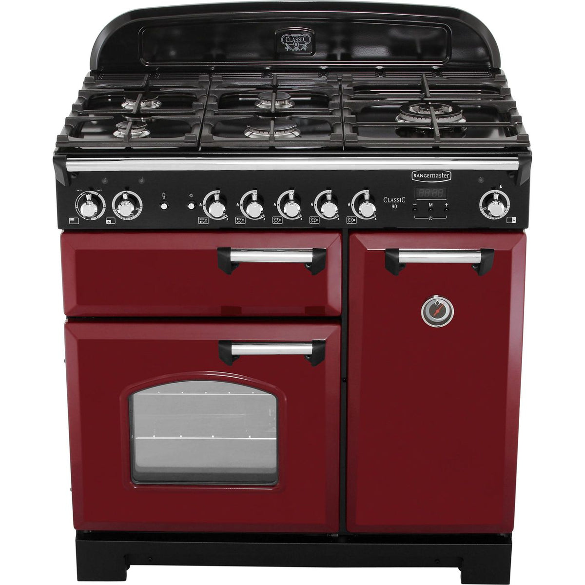 Rangemaster Classic CLA90DFFCY-C 90cm Dual Fuel Range Cooker - Cranberry - Chrome - A-A Rated