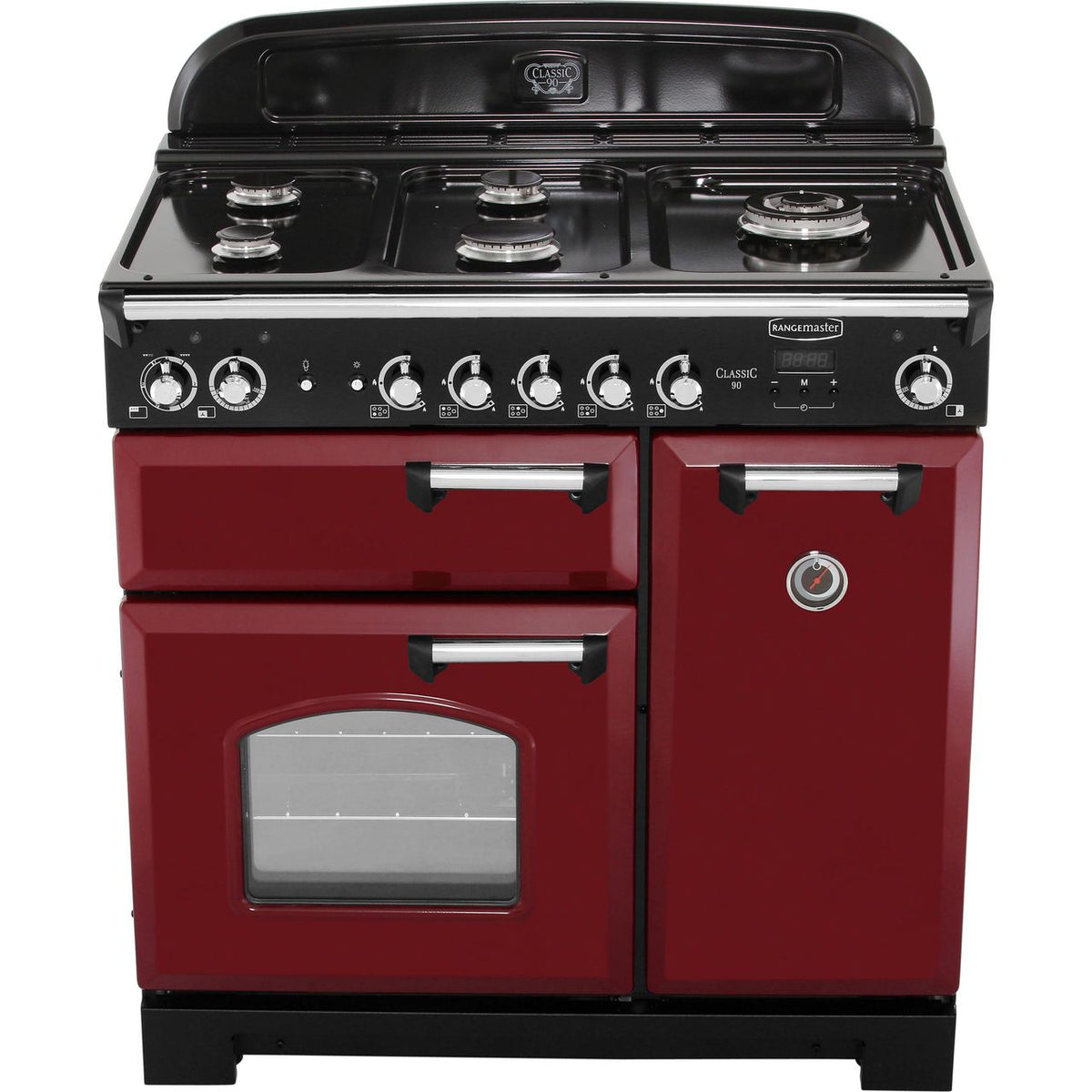 Rangemaster Classic CLA90DFFCY-C 90cm Dual Fuel Range Cooker - Cranberry - Chrome - A-A Rated