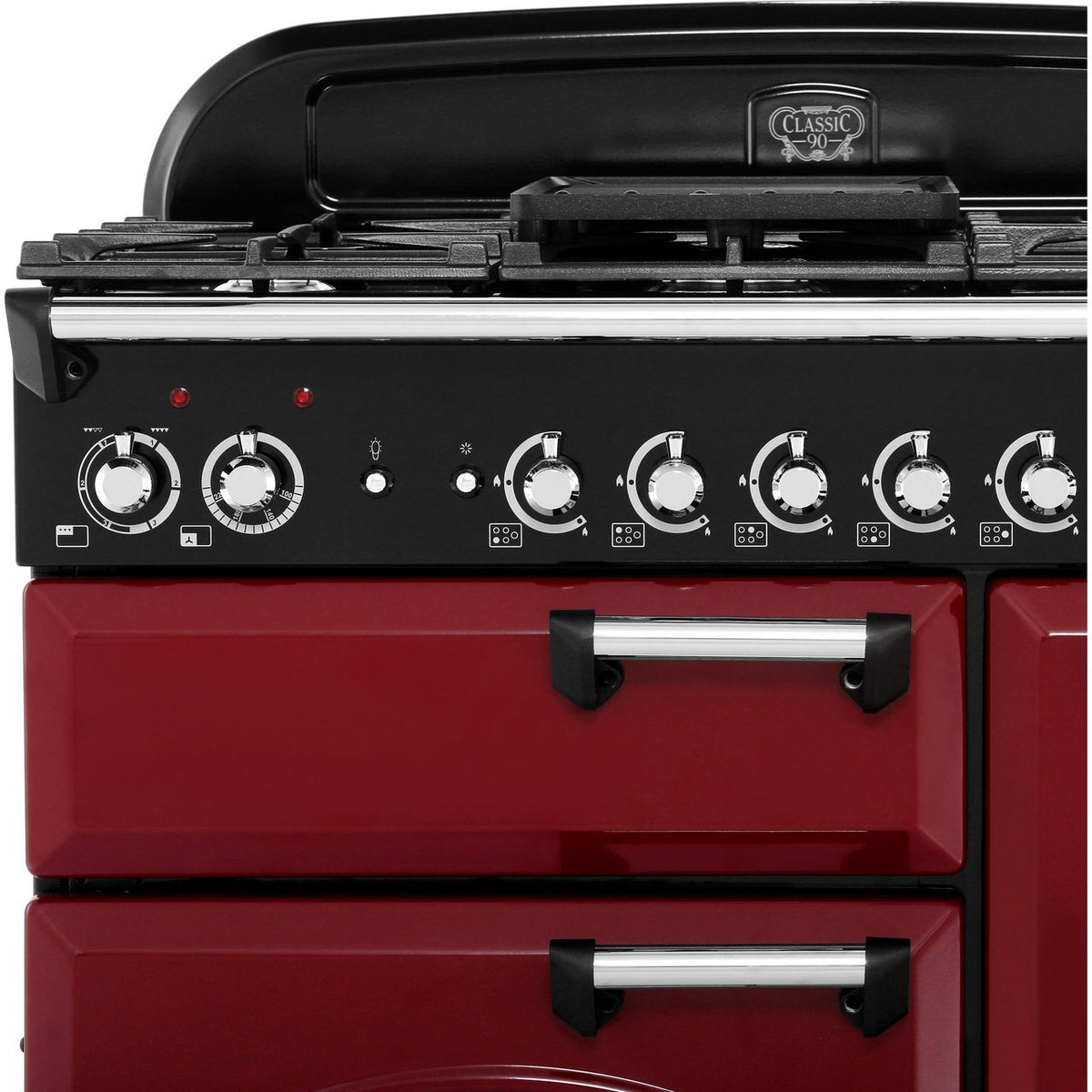 Rangemaster Classic CLA90DFFCY-C 90cm Dual Fuel Range Cooker - Cranberry - Chrome - A-A Rated